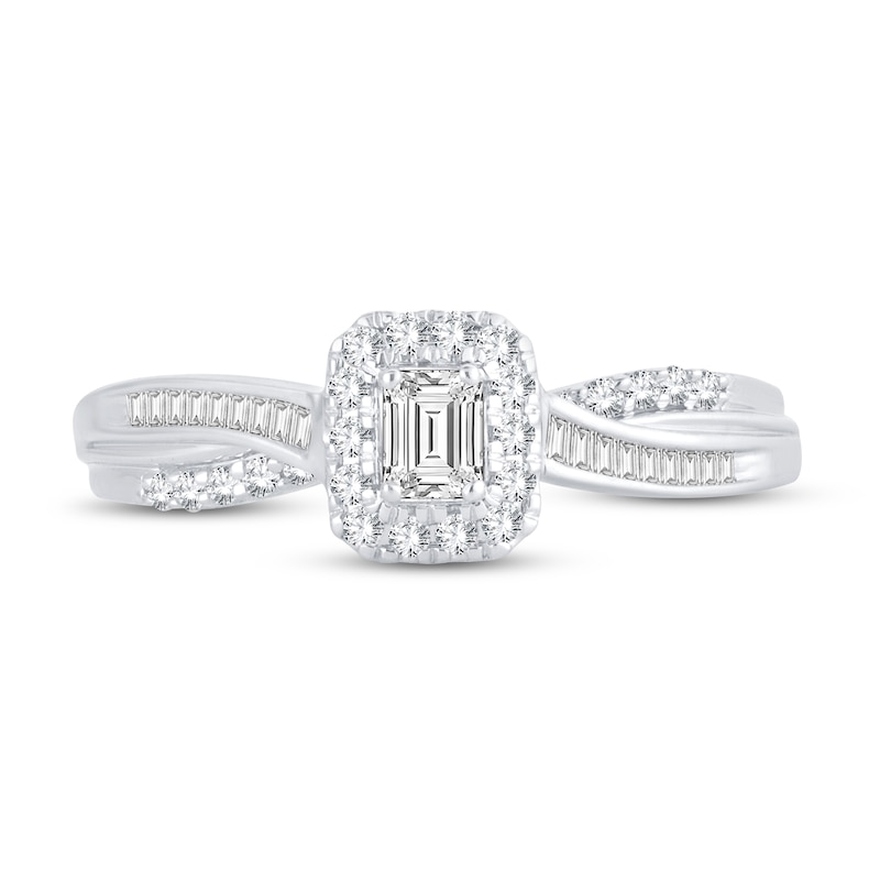 Main Image 3 of Now + Forever Diamond Engagement Ring 3/8 ct tw Emerald, Baguette & Round 14K White Gold