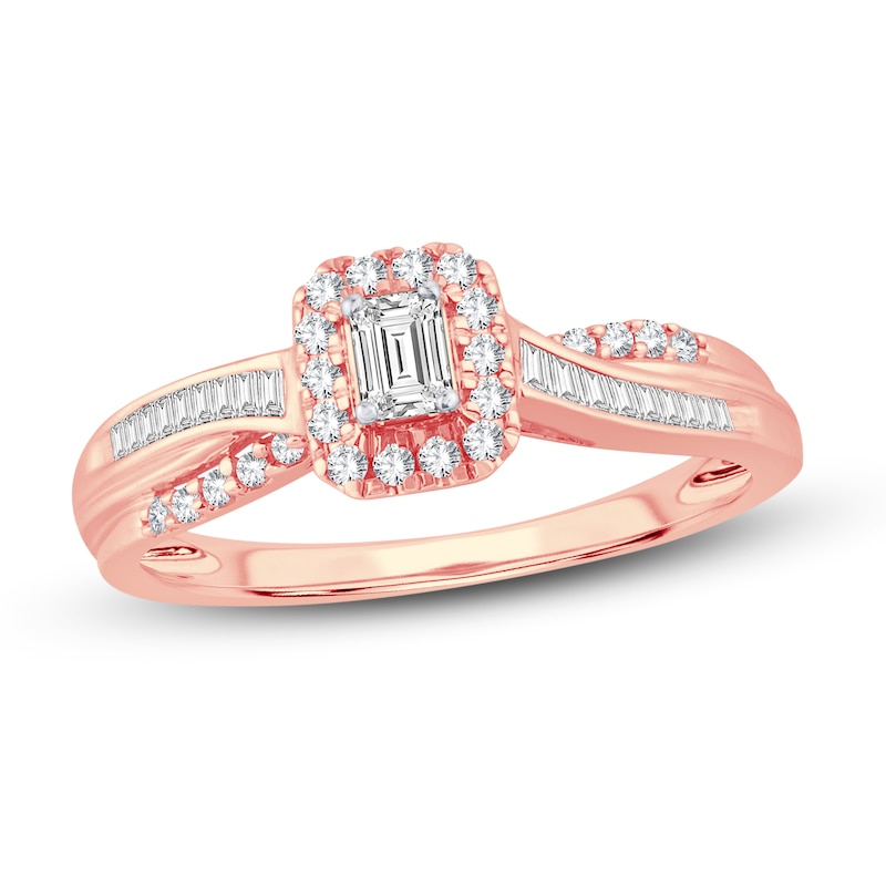 Main Image 1 of Now + Forever Diamond Engagement Ring 3/8 ct tw Emerald, Baguette & Round 14K Rose Gold
