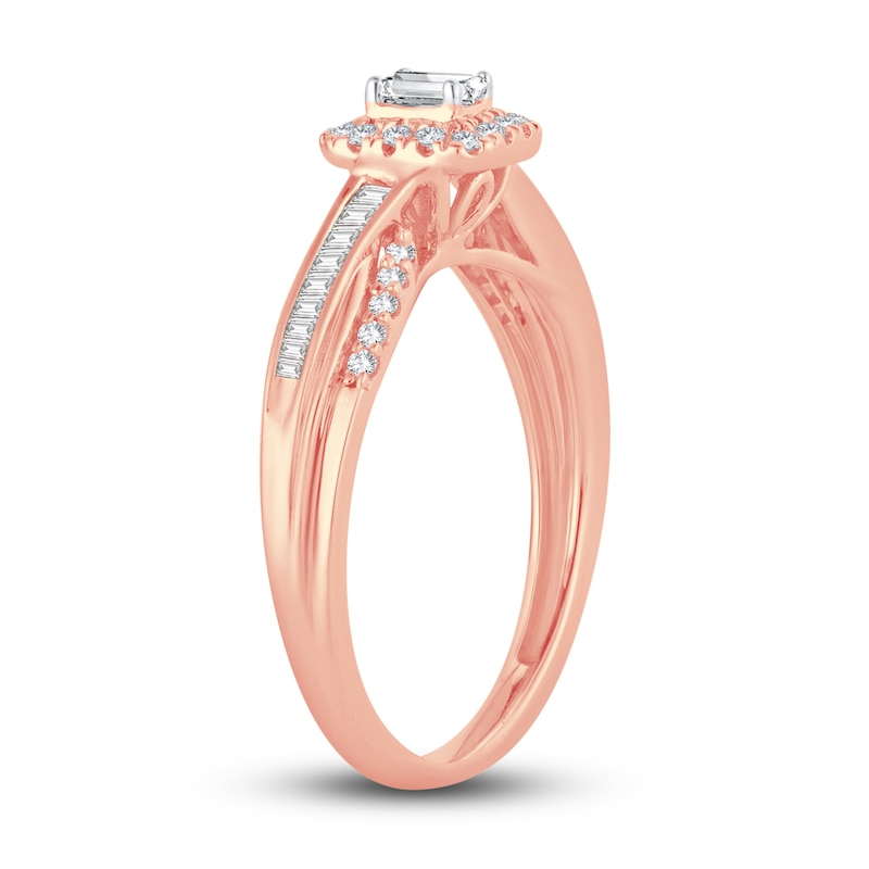 Main Image 2 of Now + Forever Diamond Engagement Ring 3/8 ct tw Emerald, Baguette & Round 14K Rose Gold