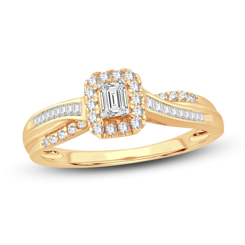 Main Image 1 of Now + Forever Diamond Engagement Ring 3/8 ct tw Emerald, Baguette & Round 14K Yellow Gold