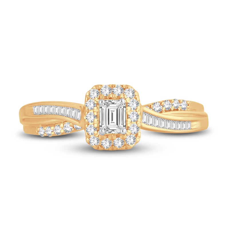 Main Image 3 of Now + Forever Diamond Engagement Ring 3/8 ct tw Emerald, Baguette & Round 14K Yellow Gold