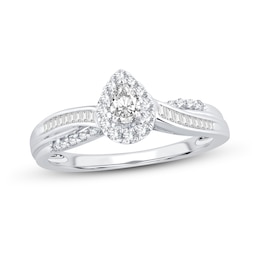 Now + Forever Diamond Engagement Ring 3/8 ct tw Pear, Baguette & Round 14K White Gold