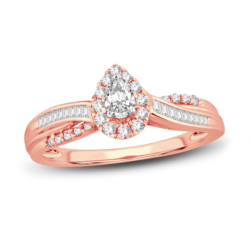 Main Image 1 of Now + Forever Diamond Engagement Ring 3/8 ct tw Pear, Baguette & Round 14K Rose Gold