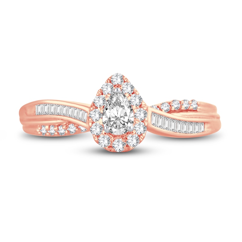 Main Image 3 of Now + Forever Diamond Engagement Ring 3/8 ct tw Pear, Baguette & Round 14K Rose Gold