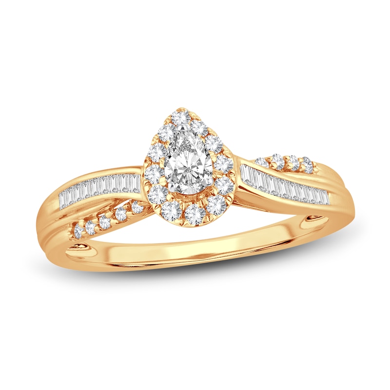 Main Image 1 of Now + Forever Diamond Engagement Ring 3/8 ct tw Pear, Baguette & Round 14K Yellow Gold