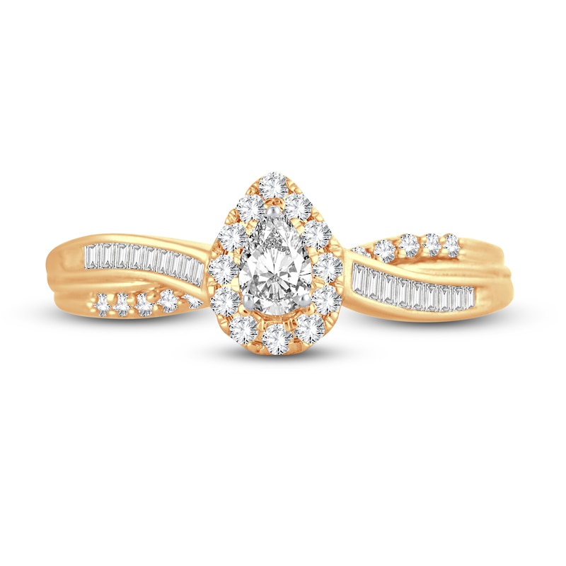 Main Image 3 of Now + Forever Diamond Engagement Ring 3/8 ct tw Pear, Baguette & Round 14K Yellow Gold