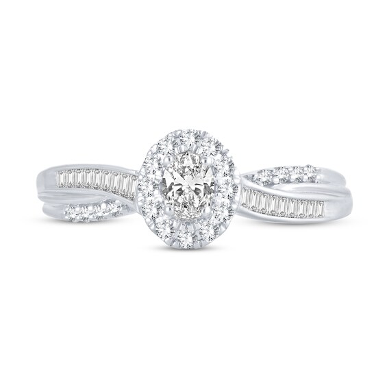 Thumbnail Image 3 of Now + Forever Diamond Engagement Ring 3/8 ct tw Oval, Baguette & Round 14K White Gold