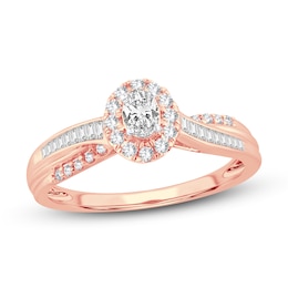 Now + Forever Diamond Engagement Ring 3/8 ct tw Oval, Baguette & Round 14K Rose Gold