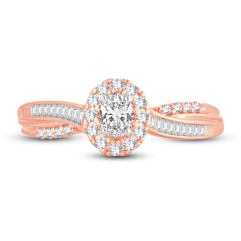 Main Image 3 of Now + Forever Diamond Engagement Ring 3/8 ct tw Oval, Baguette & Round 14K Rose Gold