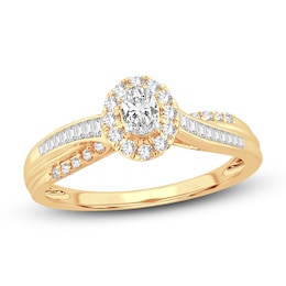 Now + Forever Diamond Engagement Ring 3/8 ct tw Oval, Baguette & Round 14K Yellow Gold