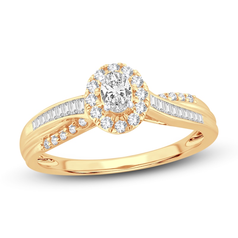 Main Image 1 of Now + Forever Diamond Engagement Ring 3/8 ct tw Oval, Baguette & Round 14K Yellow Gold