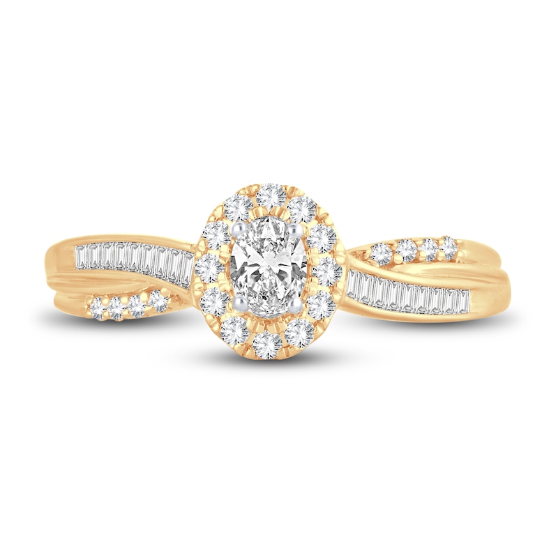 Main Image 3 of Now + Forever Diamond Engagement Ring 3/8 ct tw Oval, Baguette & Round 14K Yellow Gold
