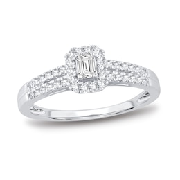 Now + Forever Diamond Engagement Ring 3/8 ct tw Emerald & Round 14K White Gold