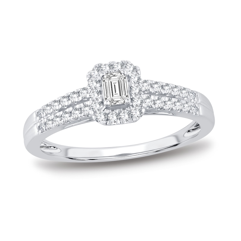 Main Image 1 of Now + Forever Diamond Engagement Ring 3/8 ct tw Emerald & Round 14K White Gold