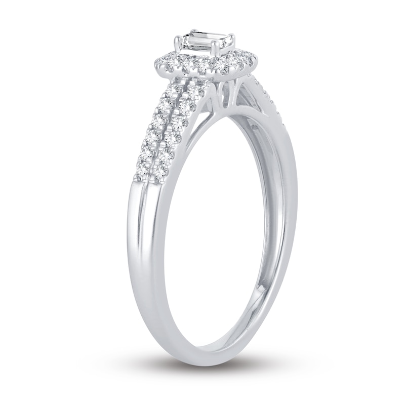 Main Image 2 of Now + Forever Diamond Engagement Ring 3/8 ct tw Emerald & Round 14K White Gold
