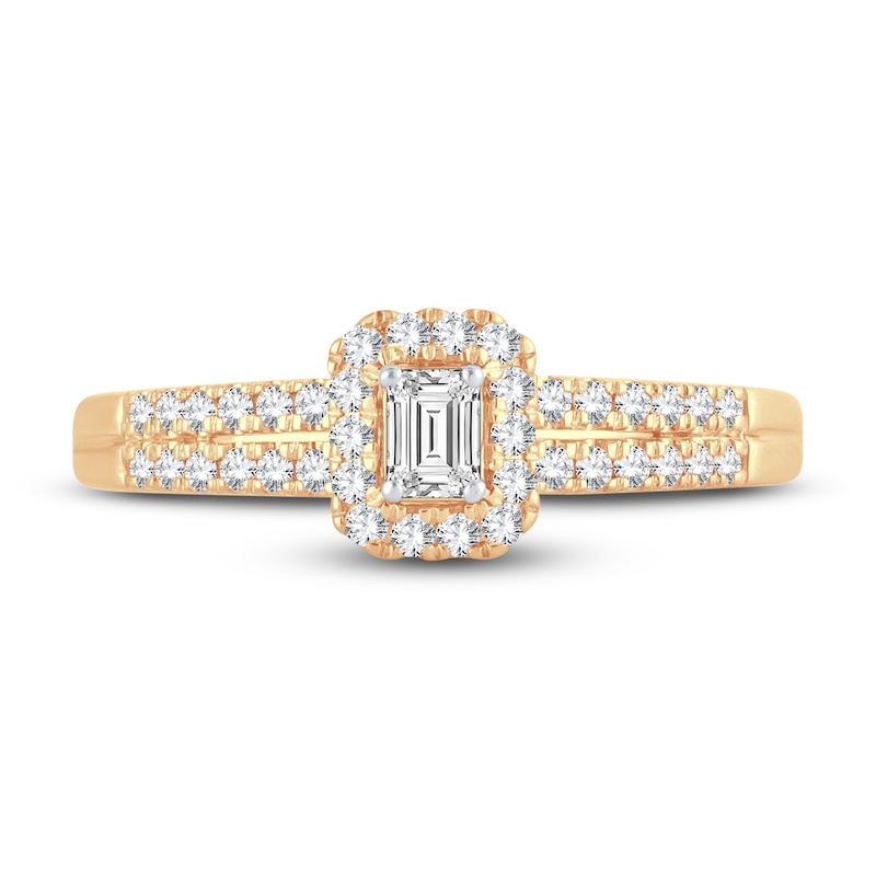 Main Image 3 of Now + Forever Diamond Engagement Ring 3/8 ct tw Emerald & Round 14K Yellow Gold