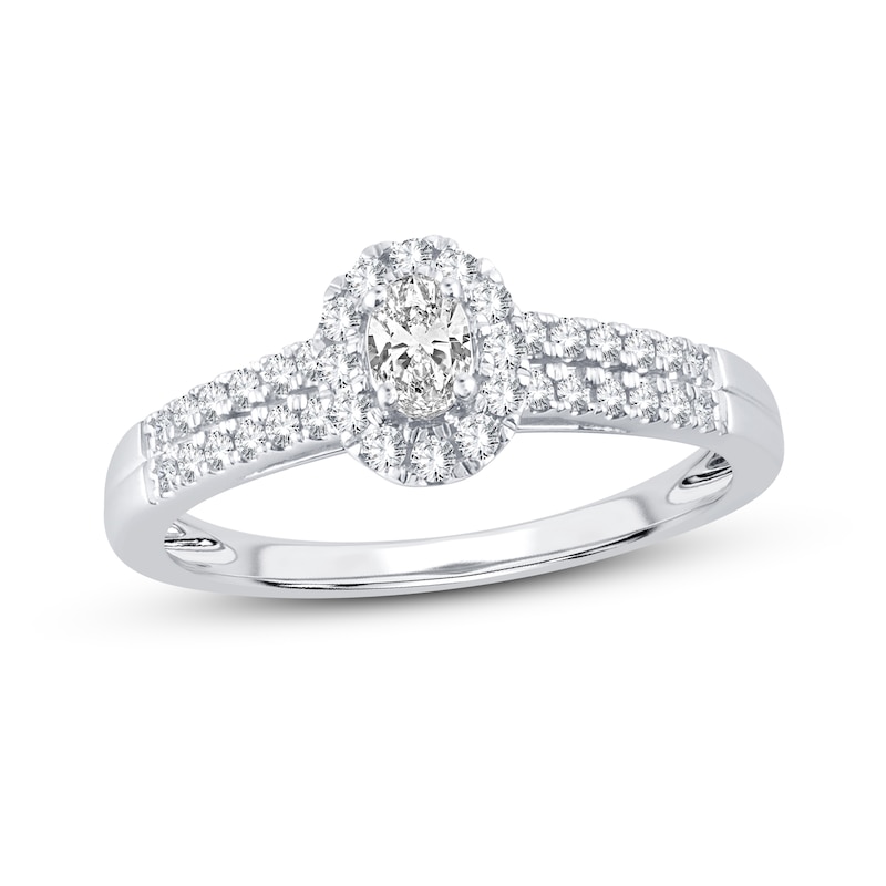 Diamond Engagement Ring 3/8 ct tw Oval & Round 14K White Gold