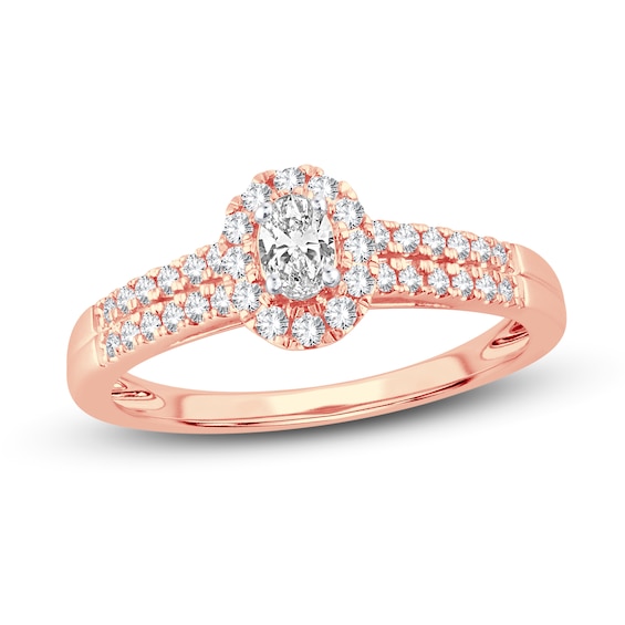 Now + Forever Diamond Engagement Ring 3/8 ct tw Oval & Round 14K Rose Gold