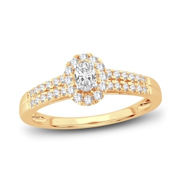 Now + Forever Diamond Engagement Ring 3/8 ct tw Oval & Round 14K Yellow Gold