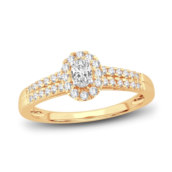 Now + Forever Diamond Engagement Ring 3/8 ct tw Oval & Round 14K Yellow Gold