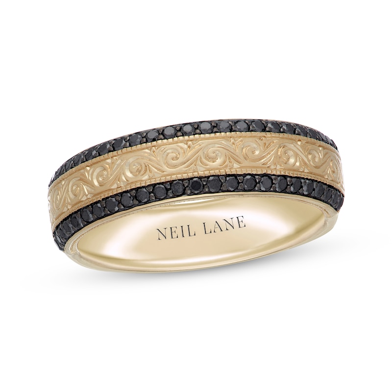Main Image 1 of Neil Lane Men's Black Diamond Wedding Band 1/2 ct tw Round-Cut 14K Yellow Gold