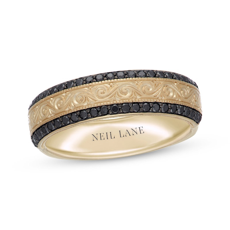 Neil Lane Men's Black Diamond Wedding Band 1/2 ct tw Round-Cut 14K Yellow Gold