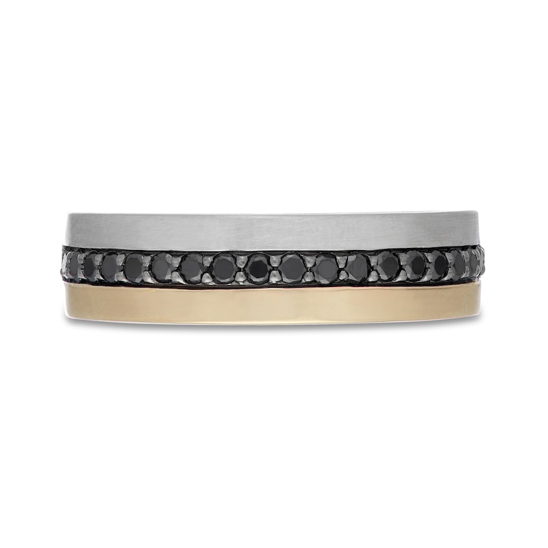 Main Image 3 of Neil Lane Men's Black Diamond Wedding Band 1/2 ct tw Round-Cut 14K Two-Tone Gold