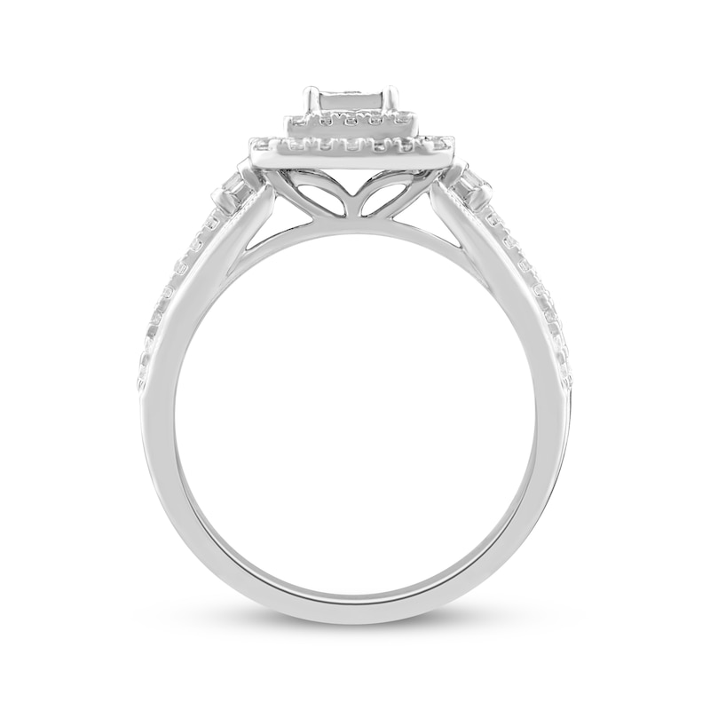 Diamond Engagement Ring 3/8 ct tw Round & Baguette-cut 10K White Gold