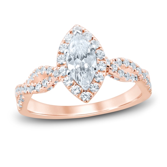 Now + Forever Diamond Engagement Ring 1-1/6 ct tw Marquise & Round 14K Rose Gold