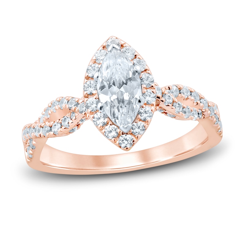 Diamond Engagement Ring 1-1/6 ct tw Marquise & Round 14K Rose Gold