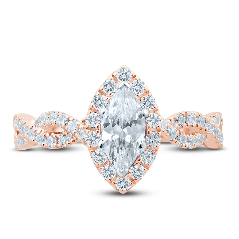 Diamond Engagement Ring 1-1/6 ct tw Marquise & Round 14K Rose Gold