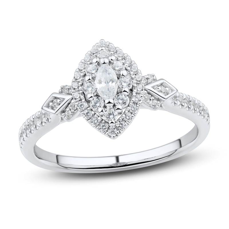 Diamond Engagement Ring 3/8 ct tw Marquise/Round-Cut 14K White Gold