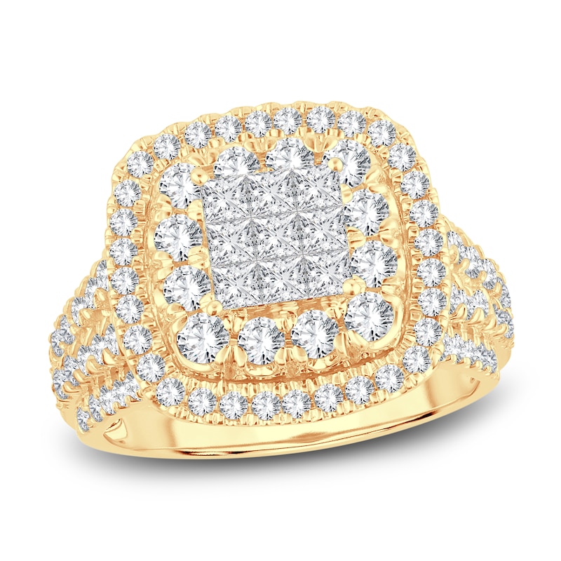 Diamond Engagement Ring 1-7/8 ct tw Princess & Round-Cut 14K Yellow Gold