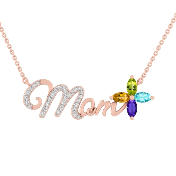 Birthstone 'Mom' Necklace (4 Stones)