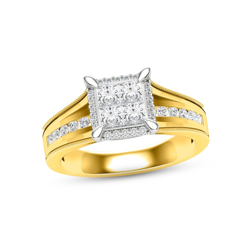 Multi-Diamond Engagement Ring 3/4 ct tw Princess & Round-cut 14K Yellow Gold