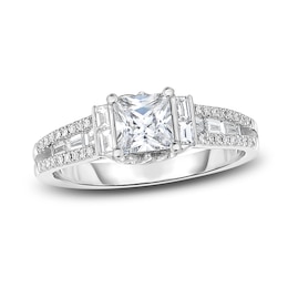 Now + Forever Diamond Engagement Ring 1-1/6 ct tw Princess, Baguette & Round-cut 14K White Gold