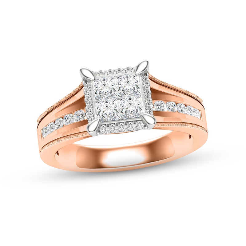 Multi-Diamond Engagement Ring 3/4 ct tw Princess & Round-cut 14K Rose Gold