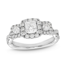 THE LEO Legacy Lab-Grown Diamond Princess & Round-Cut Three-Stone Engagement Ring 1 ct tw 14K White Gold