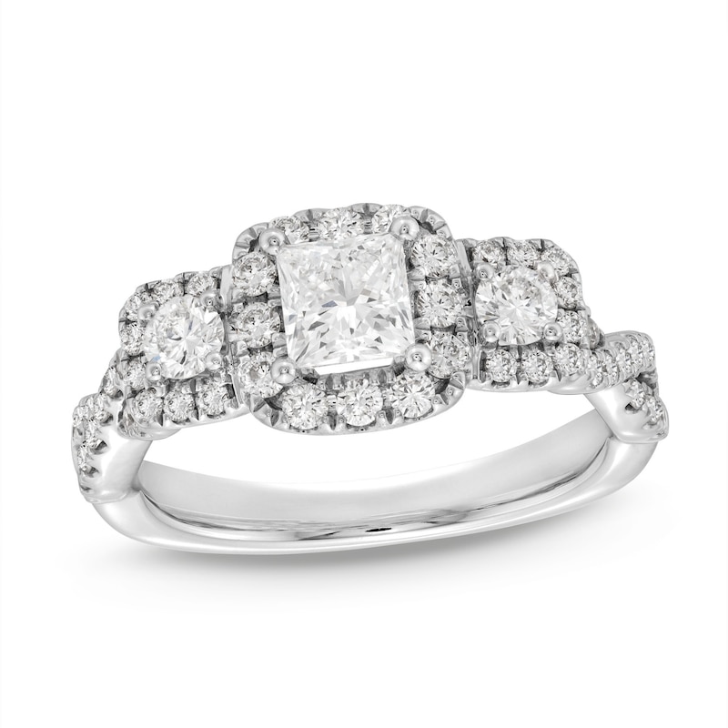 THE LEO Legacy Lab-Created Diamond Princess & Round-Cut Three-Stone Engagement Ring 1 ct tw 14K White Gold