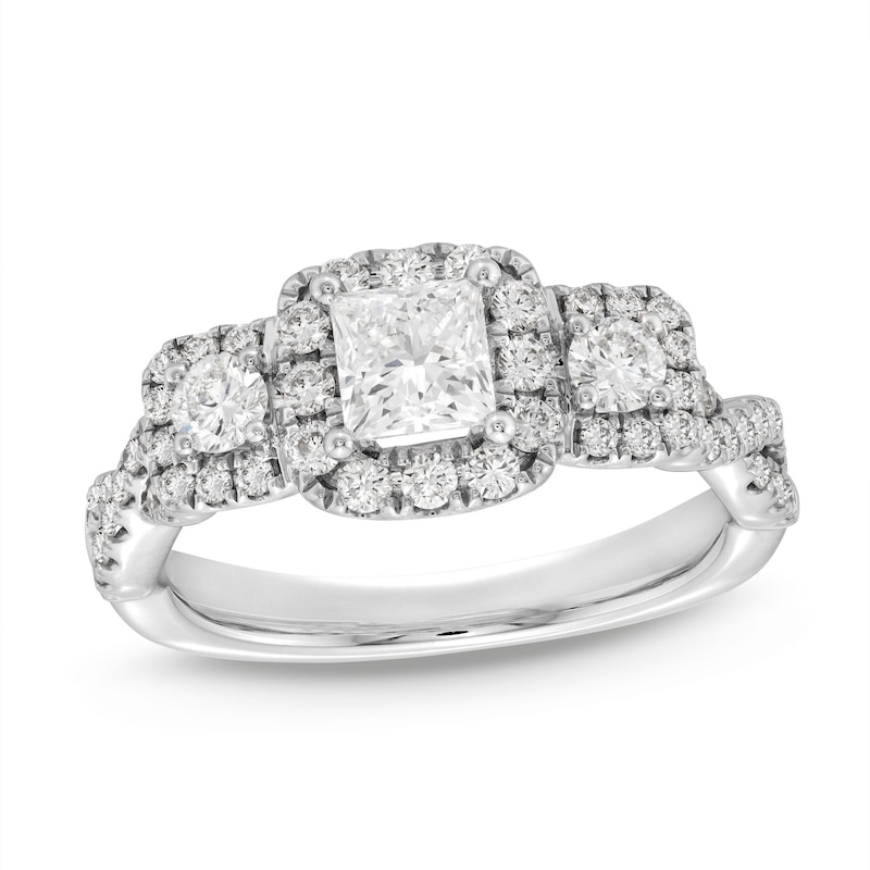 Main Image 1 of THE LEO Legacy Lab-Grown Diamond Princess & Round-Cut Three-Stone Engagement Ring 1 ct tw 14K White Gold