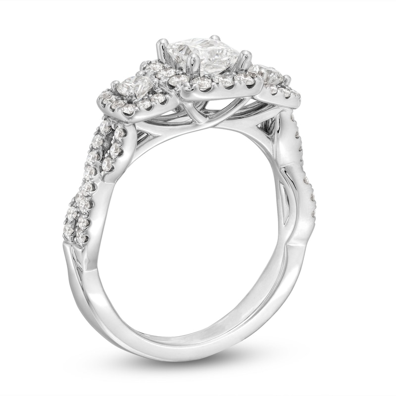 Main Image 2 of THE LEO Legacy Lab-Grown Diamond Princess & Round-Cut Three-Stone Engagement Ring 1 ct tw 14K White Gold