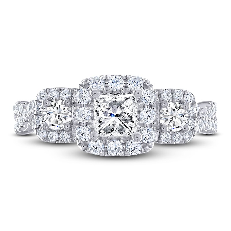 Main Image 3 of THE LEO Legacy Lab-Grown Diamond Princess & Round-Cut Three-Stone Engagement Ring 1 ct tw 14K White Gold