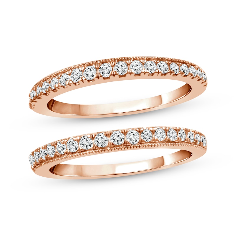 Diamond Double Wedding Band 1/2 ct tw Round-cut 14K Rose Gold