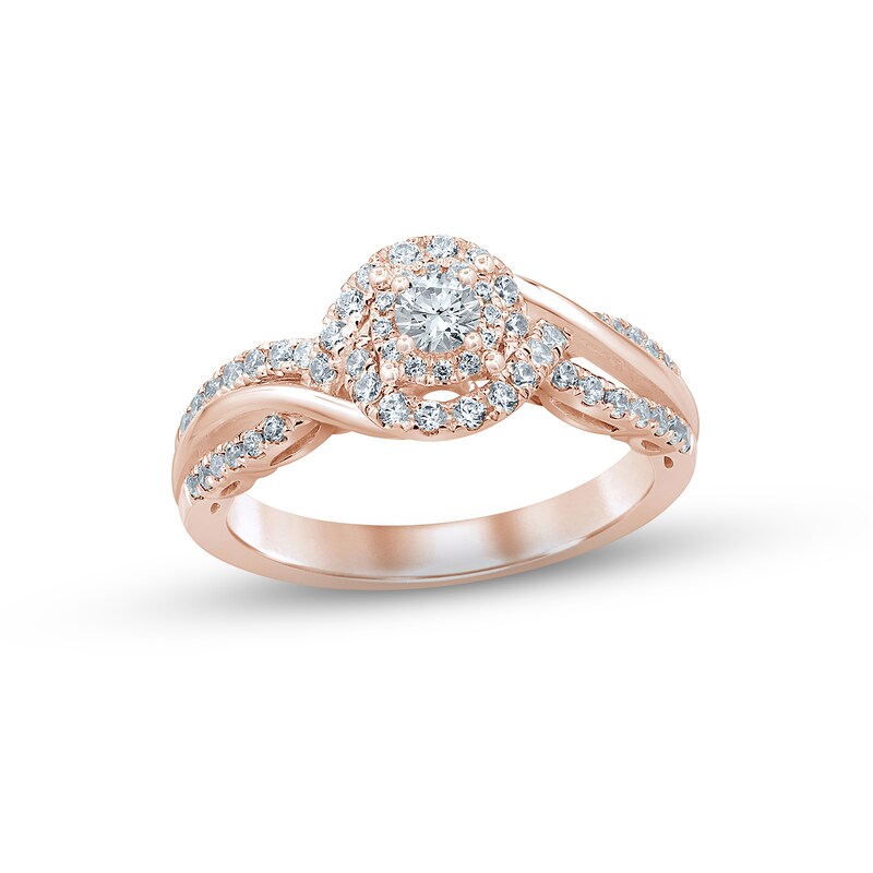 Diamond Halo Engagement Ring 3/8 ct tw Round-cut 14K Rose Gold