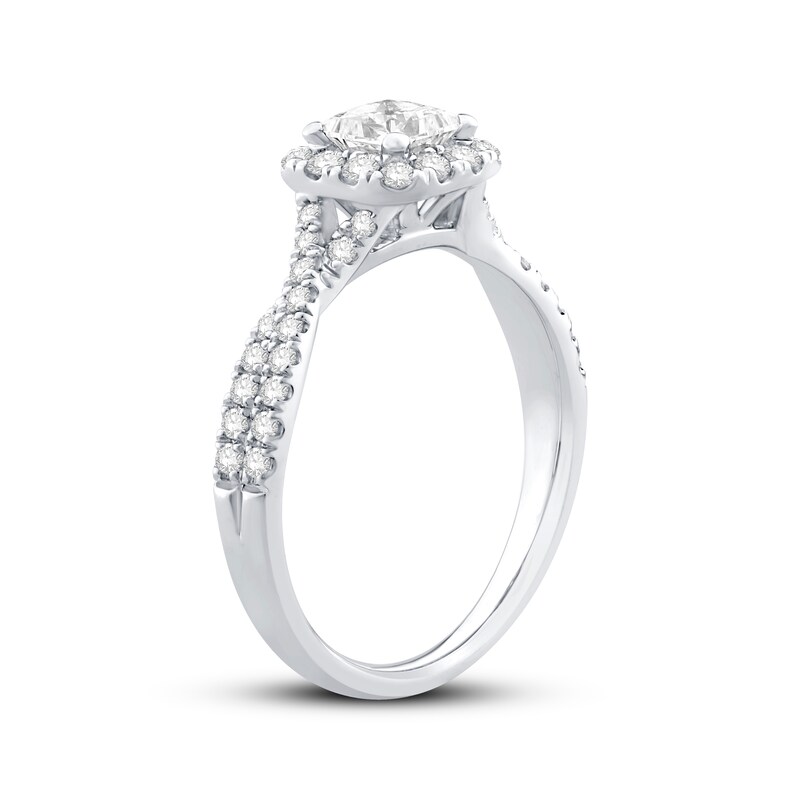 Diamond Halo Engagement Ring 1 ct tw Princess & Round-cut 14K White Gold