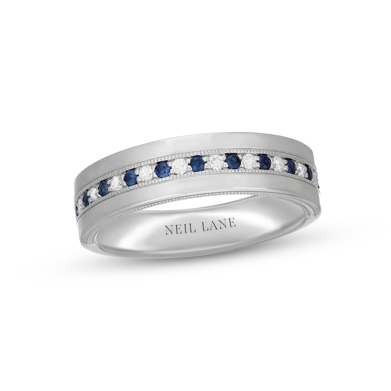 Main Image 1 of Neil Lane Men's Diamond & Blue Sapphire Wedding Band 1/6 ct tw 14K White Gold