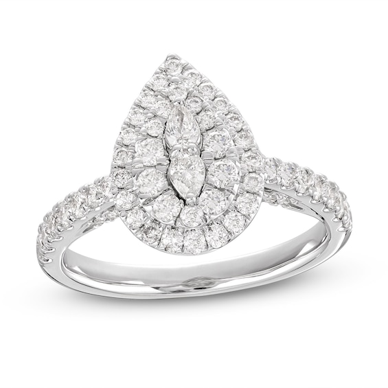 Multi-Diamond Engagement Ring 2 ct tw Pear & Round-cut 14K White Gold