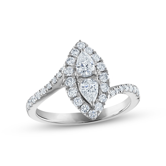 Multi-Diamond Engagement Ring 1 ct tw Pear & Round-cut 14K White Gold