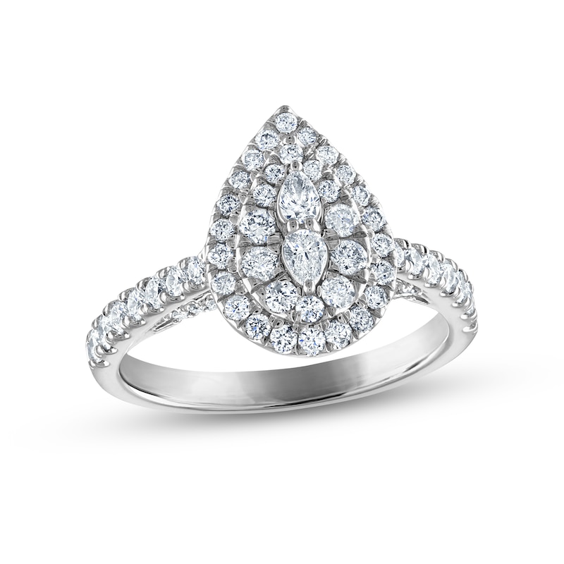 Multi-Diamond Engagement Ring 1 ct tw Pear & Round-cut 14K White Gold