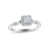 Thumbnail Image 0 of Diamond Halo Engagement Ring 1/2 ct tw Princess, Round & Baguette-cut 14K White Gold